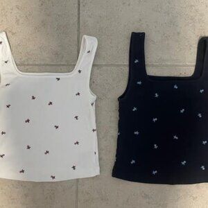 2x OLD NAVY Ultra Crop Rib-Knit Top Small Navy Creme White Floral Tank NEW NWOT